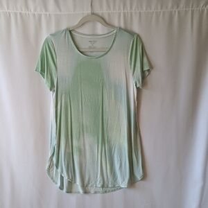 Nine West Green Teal Relaxed Short Sleeve Tee Cool Summer High Slit Long Tunic M